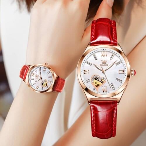OLEVS hot sale fashion ladies watch leather ladies watch mechanical watch girl watch simple clock reloj mujer relogio feminino