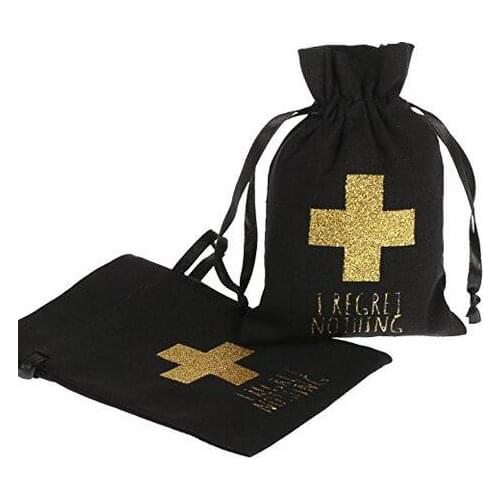 Black I REGRET NOTHIN wedding Bachelorette Hangover recovery Survival kit favor Muslin bags bridal shower party goodie pouches