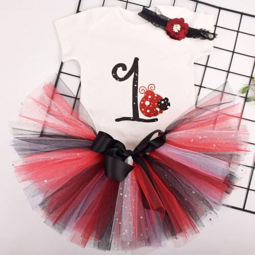 Baby Girl Ladybug Birthday Tutu outfit Infant Black/white/red 1st Birthday Party costume Photo Props Cake Smash 0-24 Months