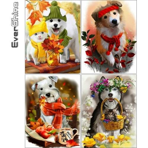 Evershine 5D DIY Diamond Embroidery Dog Rhinestone Picture Diamond Painting Autumn Animal Craft Kit Home Decor Gift