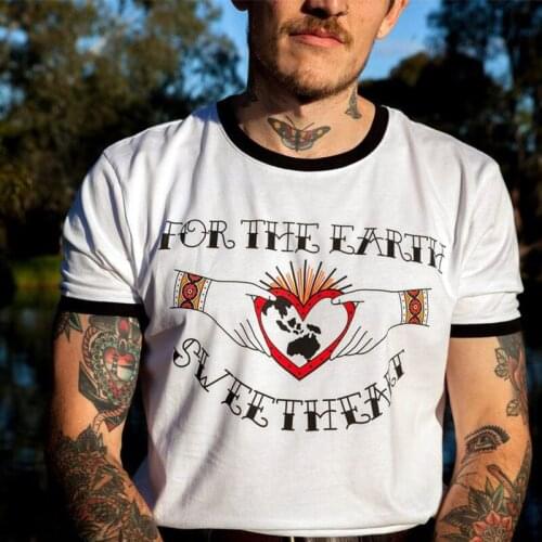 2021 Summer New Protect Earth Slogan Letters Print Unisex Graphic Tees Soft Modal Short Sleeve Ringer Tshirt Summer Casual Shirt