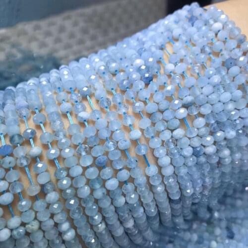 ICNWAY Aquamarine Natural Gemstone 3x4mm Beads Facted Roundel for Silver 925 Jewelry Necklace Earring 15inch