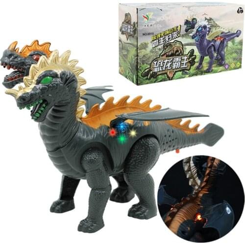 Two Head Electric Light Sound Spray Dinosaur Toys Boy Toy Gift Jurassic Talking Walking Fire Dragon Boy Kids Toy Christmas Gift