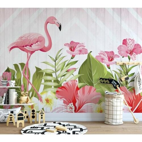 Customized childrens room background wall decoration 3d wallpaper modern nordic flamingo tropical plant photo 3d wallpaper