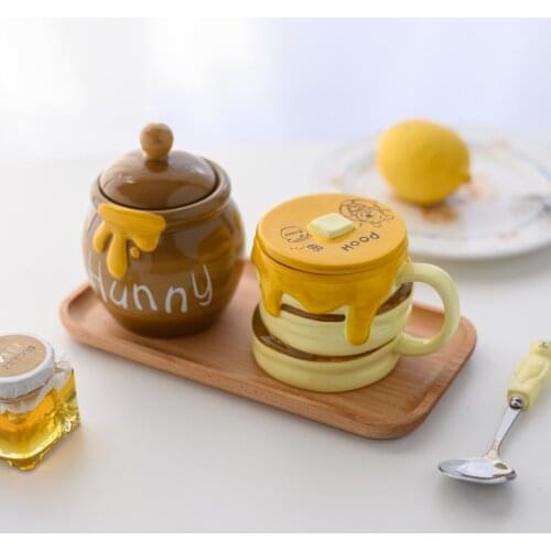 Export pooh bear ceramic honey pot seasoning present personality mark cup with cover