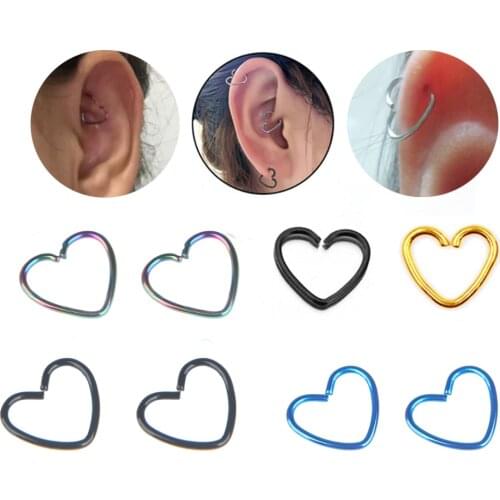 2pcs Surgical Steel Daith Heart Ear Nose Rings Cartilage Tragus Piercings Hoop Lip Nose Ring Orbital Ear Stud Body Jewelry