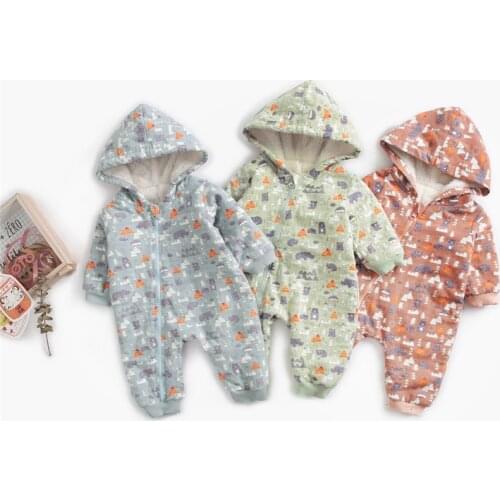 Newborn Baby Girls boys Clothes Cartoon Rompers Winter Graffiti Zipper Cotton Bebe Snowsuit Thick Warm Toddler Jumpsuits
