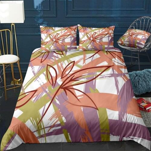 Abstract Leaves Flowers Quilt Cover Pillowcase 3Piece Comforter Bedding Set With Pillow Case Single Double Duvet Cover