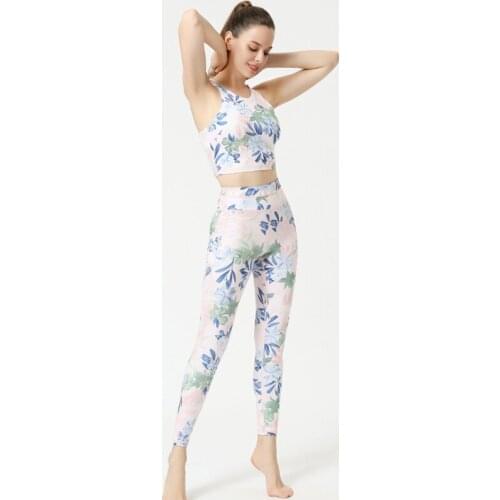 SVOKOR Sportswear Yoga Set Women Seamless Print Gym Workout Clothes Elastic Push Up Tracksuit Women Ankle Yoga Pants