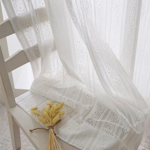 Korean Pastoral Lace Curtain for Living Room Cafe Restaurant Balcony Bay Windows American Country White Gauze Curtains