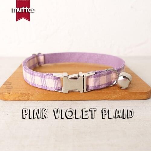MUTTCO Retailing beautiful self-design personalized cat collars PINK VIOLET PLAID handmade collar 2 sizes UCC101