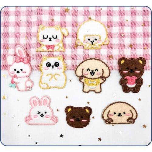 9pcs/Pack Bears Rabbits Dogs Sheeps Mini Felt Embroidery Patch Sticker For DIY Clothing Bag Decoration Repair Adhesive Label