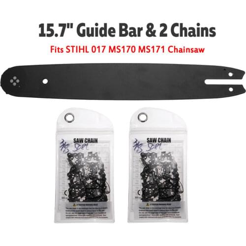 15.7 inch Guide Bar with 2Pcs 3/8 50DL Chains for Stihl 009 010 011 012 017 MS170 MS171 MS180 Chainsaw Accessories