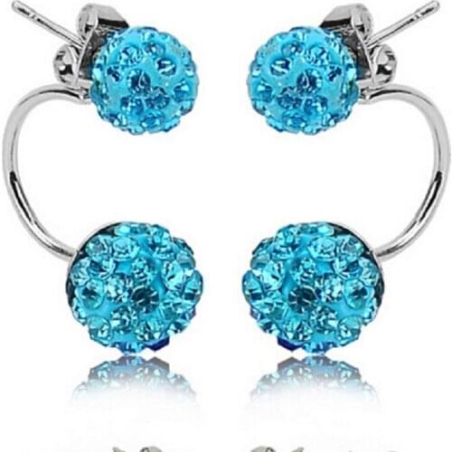 New Double Side Earrings Fashion Crystal Disco Ball Shamballa Stud Earrings for Women Stainless Steel Bottom Top Quality Brincos