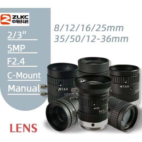 5MP C-Mount lens 8mm12mm16mm25mm35mm50mm HD series 2/3inch FA Machine Vision lenses Industrial camera manual Iris Low distortion