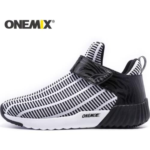 ONEMIX New Fashion High Top Running Shoes Damping Men Sneakers for Outdoor Casual Stripe Slip-On Platform Fitness Trainers Shoes