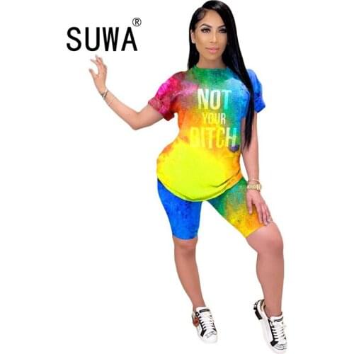 Wholesale Jogger 2 Piece Sets Womens Outfits Summer Letter Print T-shirts Tunic + Biker Short Set Tracksuit Lounge Wear