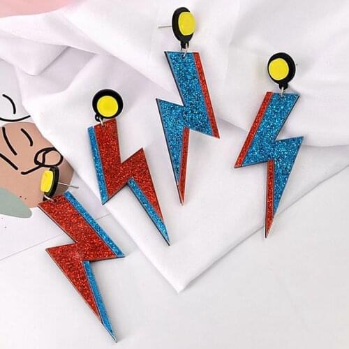 Statement Shiny Glitter Lightning Acrylic Drop Earrings For Women Punk Long Pendant Dangle Earrings Fashion Jewelry Accessories