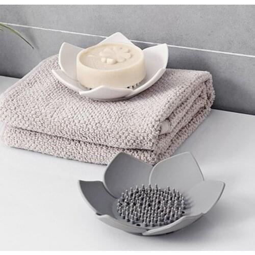 Silicone Kitchen Soap Drain Tray Lotus Shape Soap Holder Bathroom Soap Drain Storage Dish