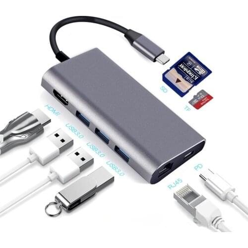 Type C To Gigabit RJ45 HDMI-compatible USB C 3.0 SD TF Card Reader Hub for MacBook Samsung Dex TV Nintendo