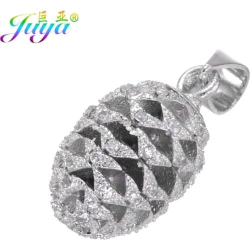 Juya DIY Jewelry Fittings Micro Pave Zircon Pine Cone Charm Pendants For Women Men Hand made Charms Jewelry Making
