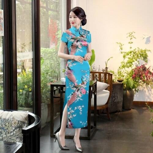 Plus Size 5XL 6XL Chinese Lady Sexy Short Sleeve Cheongsam Long Qipao Traditioanl Casual Dress For Women Mandarin Collar Dress