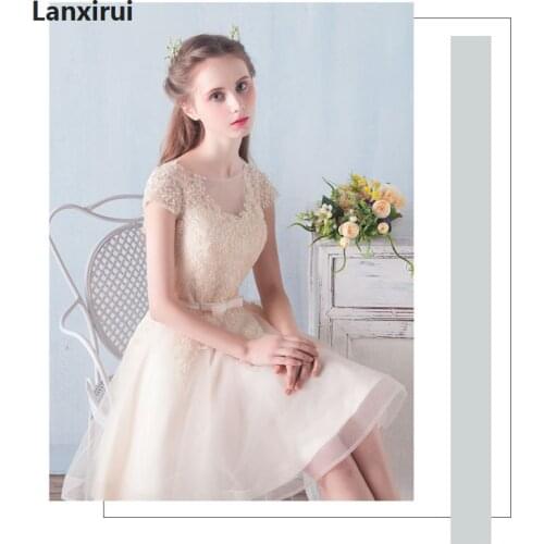 Women Mesh Slim Elegant Short Lady Princess Dress A-Line Party Dresses female Lace Appliques Formal Party Dresses