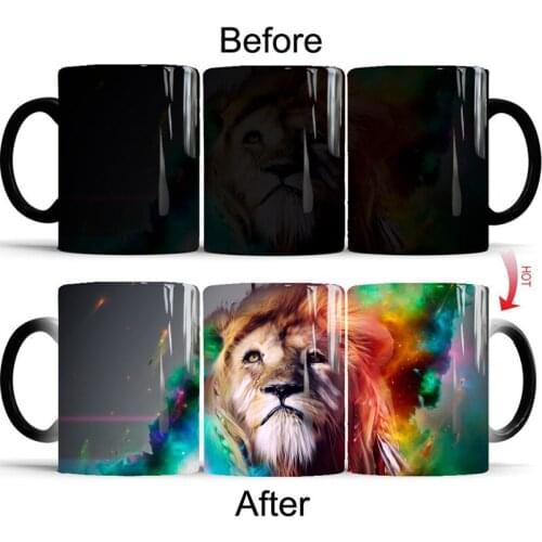 1Pcs 350ml New Creative Magic Lion Ceramic Milk Coffee Cups Color Changing Mugs Drink More Hot Water Birthday Gift for Chldren