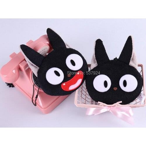 New 10Pcs Kikis Delivery Service Black JIJI Cat 12CM*11CM Plush Doll Coin Bag