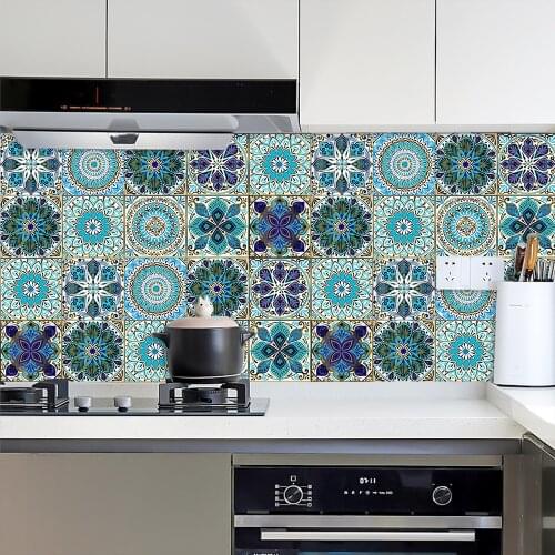 10 Pcs Retro Flower Pattern Waterproof PVC Floor Tile Stickers Kitchen Wall Oilproof Sticker Room Home DIY Renew Decoration