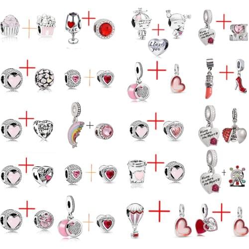 2Pcs/Lot Red Charm 1 + 1 combination, DIY Brand Bracelet Fine Bangles Accessories,For Original Brand Charms Bracelet Gift