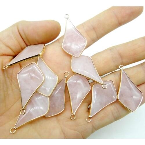 2020 Natural Stone Rose Quartz aventurine Gold Side Water Drop Shape Pendant Jewelry Charms for Jewelry Making Necklaces 10pcs