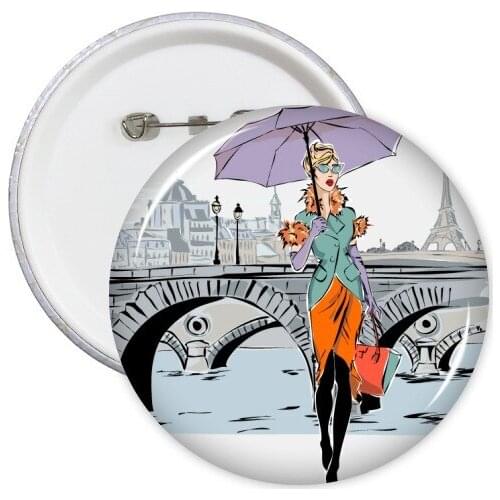5pcs Lady River Bridge France Landmark National Flag Architecture Custom Landscape Illustration Pattern Round Pin Badge Button