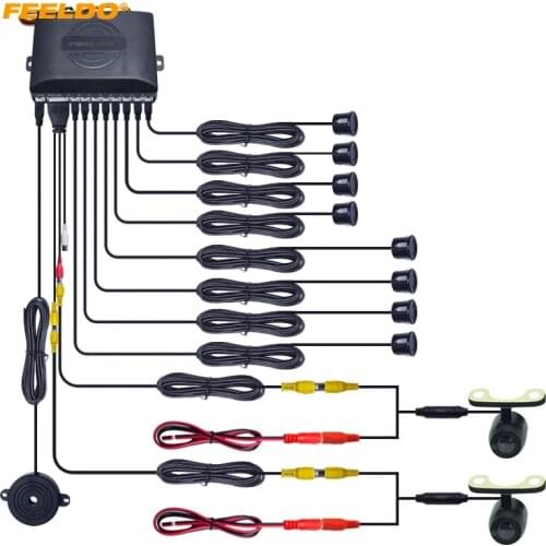 FEELDO 1Set Car 8-Sensor Parking Sensor with 2pcs Mini CCD Camera Dual Visual Rearview Video Parking Radar System #FD-923