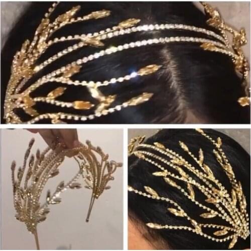 Baroque Bride Crowns Tiaras Headwear Fashion Golden Crown Bridal Marriage Leaf Hair Accessories 2020 Wedding Headband Headpieces