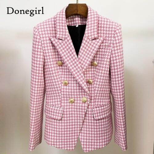 Spring Autumn Womens Blazer Suit Classic Double-breasted Gold Button Slim Houndstooth Office Business Luxury Blazer for Women