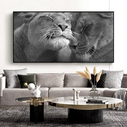Black And White African Lion Head Art Canvas Print Painting Wild Animal Wall Picture Living Room Modern Home Decoration Poster