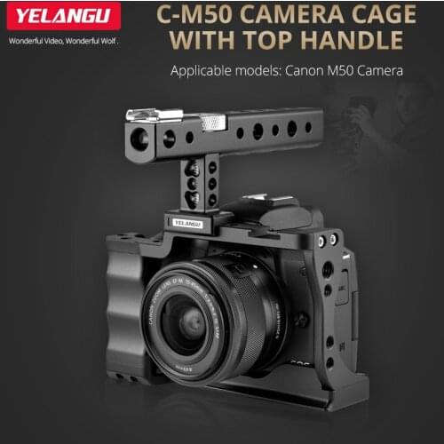 YELANGU C14 Aluminum Alloy Camera Cage with Cold Shoe Mount Arri Hole 1/4 3/8 Screw Top Handle for DSRL Camera Canon M50