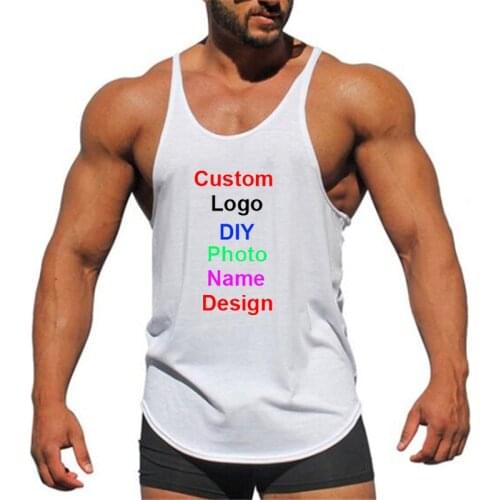 DIY Logo Bodybuilding Stringer Tank Top Photo Name Design Summer Fitness Mens Gym Clothing Customized Cotton Sleeveless Shirt