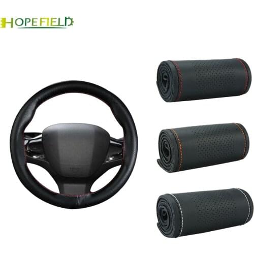 DIY Hand-Stitched Genuine Leather braid Steering Wheel Cover for peugeot 3008 2016 2017 2018 for 308 T9 2014-2019 for 308 SW