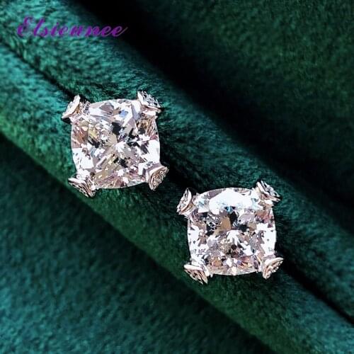 ELSIEUNEE 100% 925 Sterling Silver 8MM Princess Cut Created Moissanite Diamond Gemstone Ear Stud Earrings Fine Jewelry Wholesale