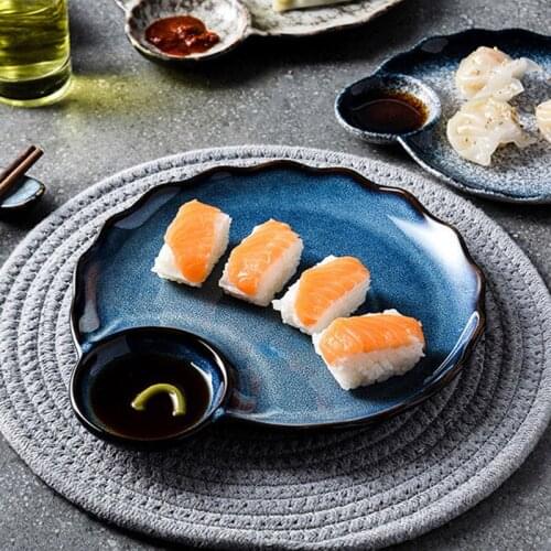 FANCITY Creative Dumpling Plate with Vinegar Plate Ceramic Simple Tableware Household Dish Plate French Fries Shrimp Plate