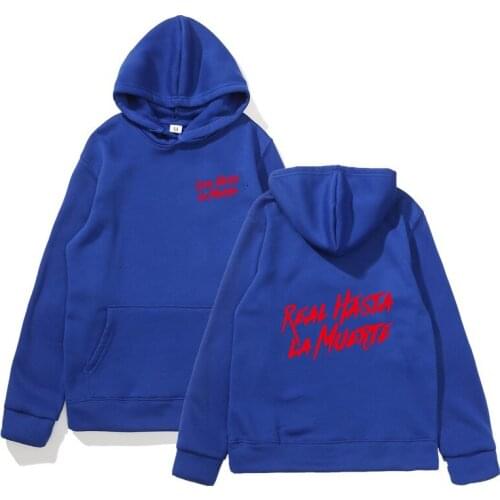 Real Hasta La Muerte Hoodies Men Women Unisex Fleece Hoody Sweatshirt White Red Letter Print Streetwear Clothing