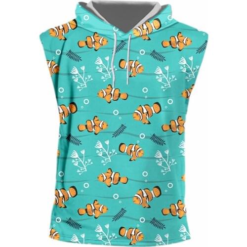 IFPD EU Size Fashion 3D Hooded Tank Top Clownfish Printed Casual Plus Size Sweatshirt Mens Casual Fitness Sleeveless Shirt