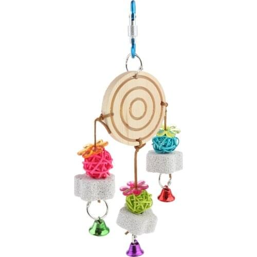 Bird Cage Colorful Hanging Ornaments Parrot Takraw Chewing Toys Parrot Swing with Bells Random Color