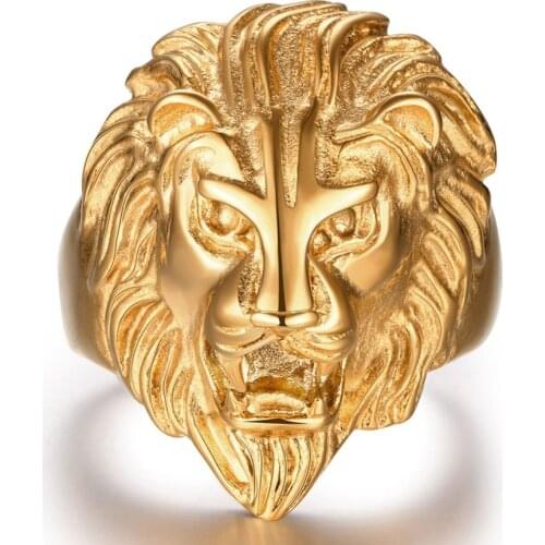 316L stainless steel Golden ferocious lion finger ring size 8-12# Mens Jewelry Fashion cool rock style Top quality