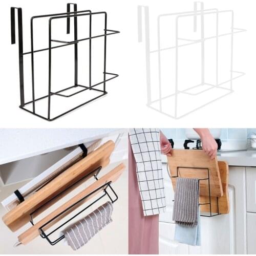 Under Cabinet Kitchen Shelf Over Door Hanging Rack Chopping Cutting Board Holder Stand Bakeware Cookware Towel Storage Organizer