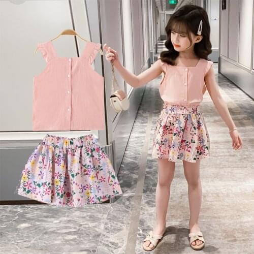 Big Girls Clothes Vest + Floral Skirt Clothing For Girls Summer Girls Tracksuit Casual Style Kids Tracksuit 6 8 10 12 14