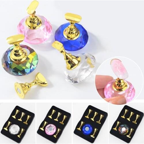 1Set Magnetic Nail Holder Practice Training Display Stand Acrylic Crystal Holders Alloy False Nail Tip Salon DIY Manicure Tools