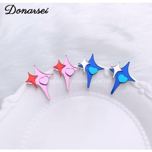 Donarsei Fashion Mirrored Hit Color Star Acrylic Earrings For Women Reflective Shining Heart Geometric Stud Earrings Party